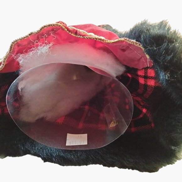 Santa Claus Figure Tree Topper Red Plaid Coat Faux Fur Brocade Trim Wood Scepter - Picture 9 of 9